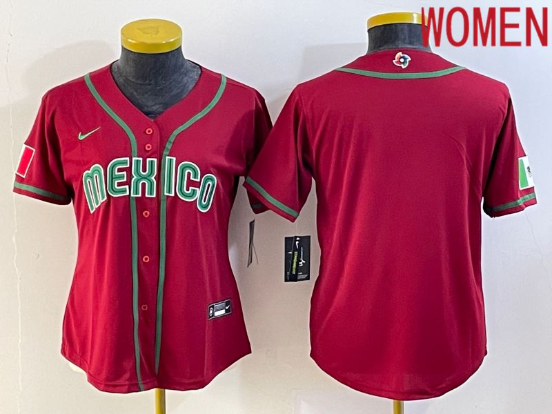 Women 2023 World Cub Mexico Blank Red Nike MLB Jersey4->women mlb jersey->Women Jersey